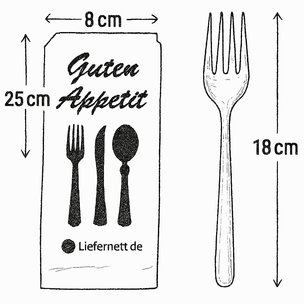 50 Stück Mehrweg PlastikBesteckset 2 in 1 Gabel, Serviette einzeln verpackt