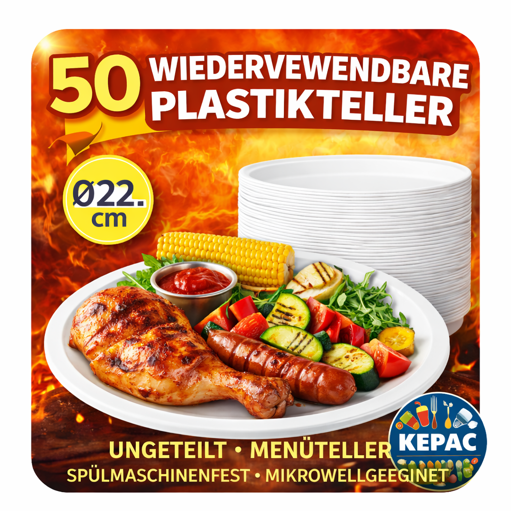 **50 Plastikteller 22cm - Weiß Rund - ungeteilt - Menüteller Plastik Teller 🚚 Versand mit GLS: 5,90 € deutschlandweit