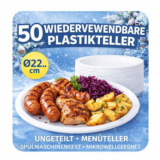 **50 Plastikteller 22cm - Weiß Rund - ungeteilt - Menüteller Plastik Teller 🚚 Versand mit GLS: 5,90 € deutschlandweit