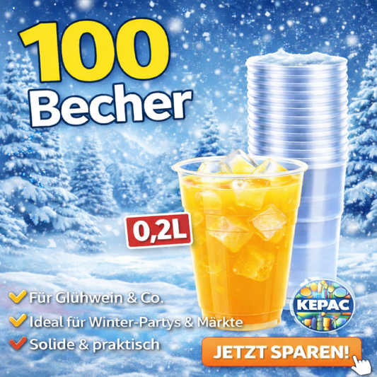 *100 Trinkbecher Ausschankbecher Plastikbecher glasklar 0,2 Liter 🚚 Versand mit GLS: 5,90 € deutschlandweit