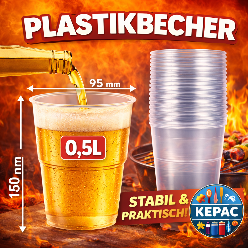 *50 stk. 0.5L Trinkbecher Bierbecher Plastik mehrwegbecher 🚚 Versand mit GLS: 5,90 € deutschlandweit