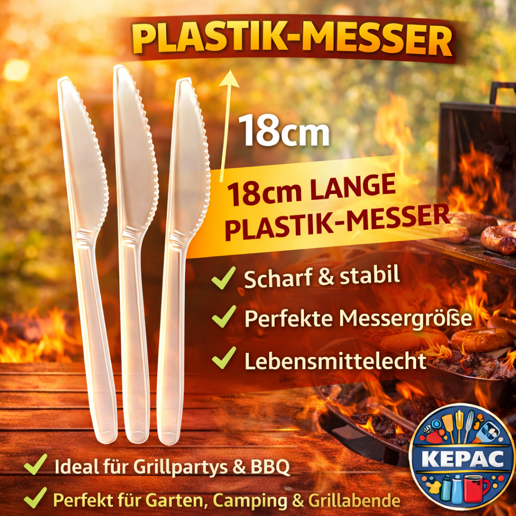 50 Stück Messer Plastikbesteck, Glasklar, Mehrwegbesteck 🚚 Versand mit GLS: 5,90 € deutschlandweit
