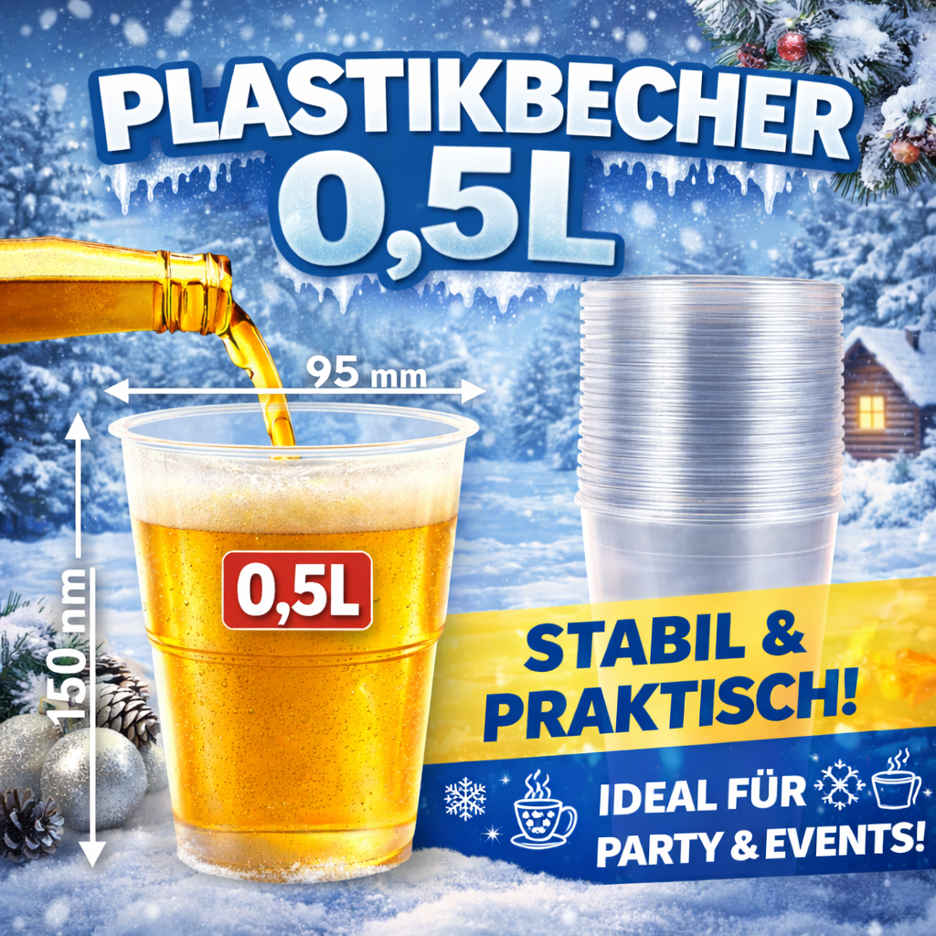*50 stk. 0.5L Trinkbecher Bierbecher Plastik mehrwegbecher 🚚 Versand mit GLS: 5,90 € deutschlandweit