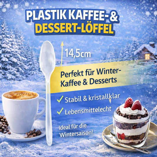 50 Stück Dessert, Eis, Kaffeelöffel Plastik Glasklar Mehrweg 14,5 cm 🚚 Versand mit GLS: 5,90 € deutschlandweit