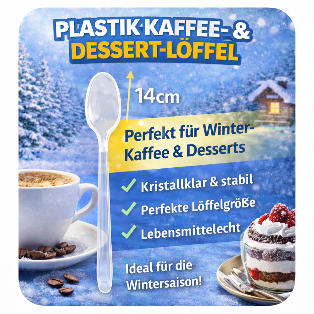 200 Stück Dessert, Eis,Kaffeelöffel, Plastik Glasklar Mehrweg 14 cm 🚚 Versand mit GLS: 5,90 € deutschlandweit