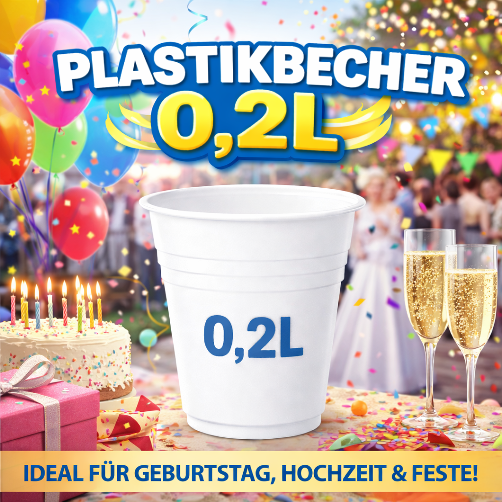*100 Trinkbecher Ausschankbecher Plastikbecher weiß 0,2 Liter 🚚 Versand mit GLS: 5,90 € deutschlandweit