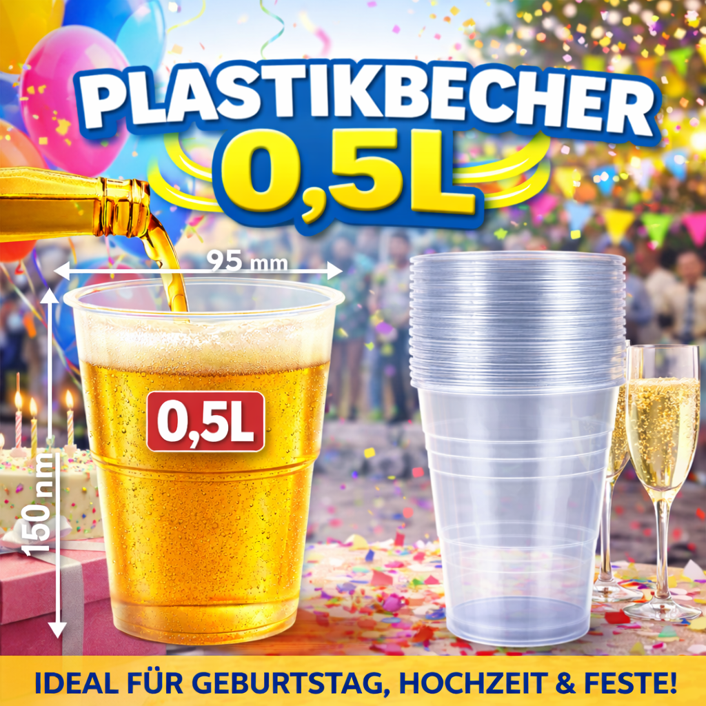 *50 stk. 0.5L Trinkbecher Bierbecher Plastik mehrwegbecher 🚚 Versand mit GLS: 5,90 € deutschlandweit