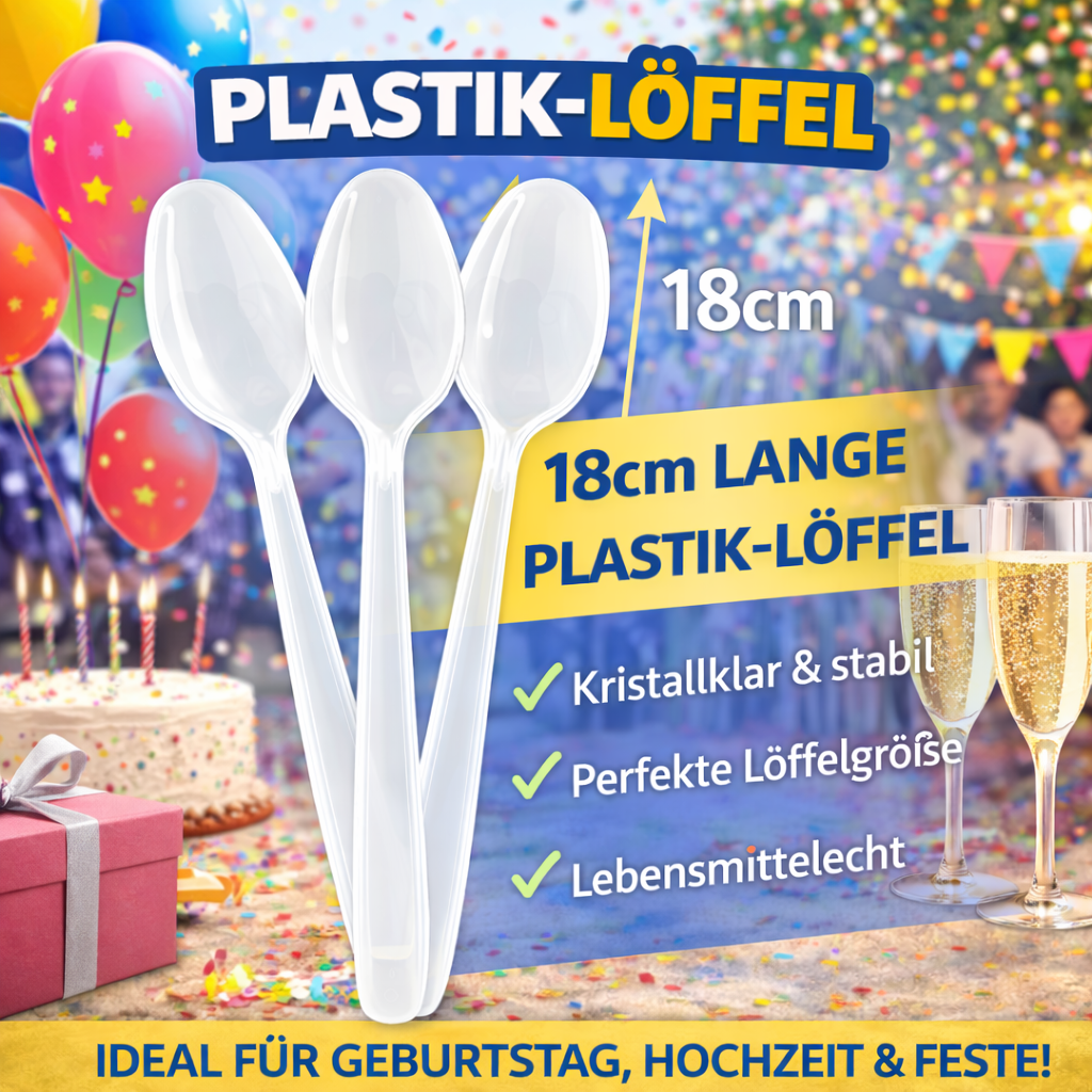 50 Stück Löffel Plastikbesteck, Glasklar, Mehrwegbesteck 🚚 Versand mit GLS: 5,90 € deutschlandweit