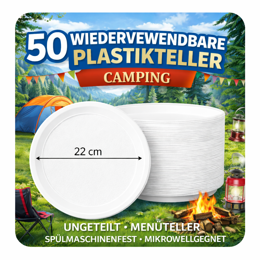 **50 Plastikteller 22cm - Weiß Rund - ungeteilt - Menüteller Plastik Teller 🚚 Versand mit GLS: 5,90 € deutschlandweit