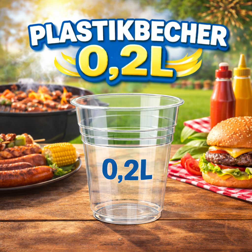 *100 Trinkbecher Ausschankbecher Plastikbecher glasklar 0,2 Liter 🚚 Versand mit GLS: 5,90 € deutschlandweit