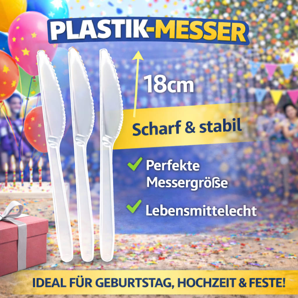50 Stück Messer Plastikbesteck, Glasklar, Mehrwegbesteck 🚚 Versand mit GLS: 5,90 € deutschlandweit