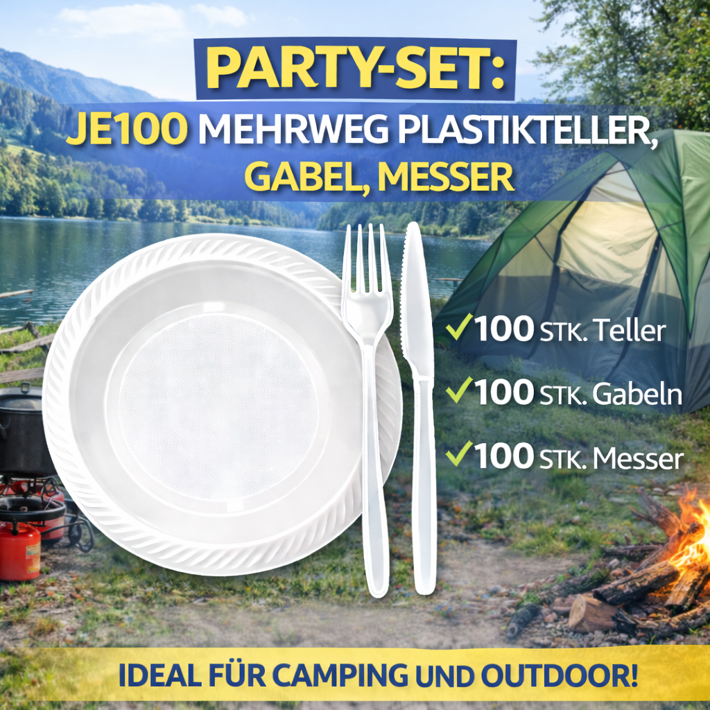 Party SET: Je 50 mehrweg Plastikteller,Gabel,Messer 🚚 Versand mit GLS: 5,90 € deutschlandweit