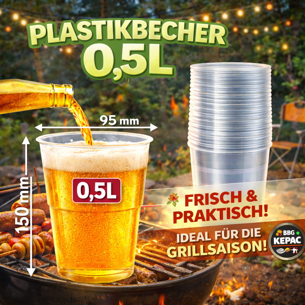 ***50 stk. 0.5L Trinkbecher Bierbecher Plastik mehrwegbecher 🚚 Versand mit GLS: 5,90 € deutschlandweit