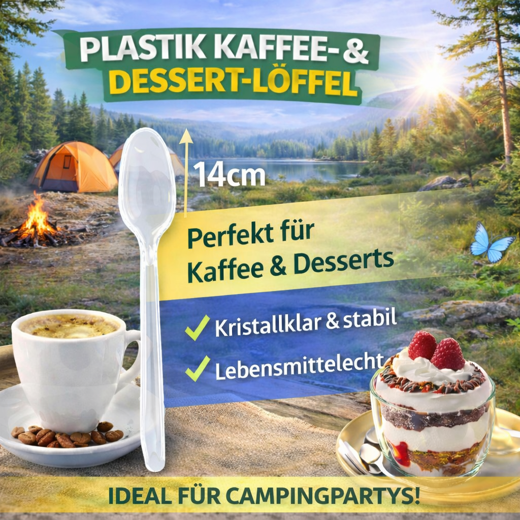 200 Stück Dessert, Eis,Kaffeelöffel, Plastik Glasklar Mehrweg 14 cm 🚚 Versand mit GLS: 5,90 € deutschlandweit
