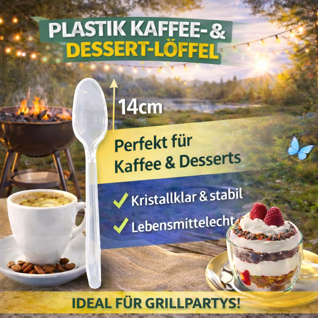 200 Stück Dessert, Eis,Kaffeelöffel, Plastik Glasklar Mehrweg 14 cm 🚚 Versand mit GLS: 5,90 € deutschlandweit
