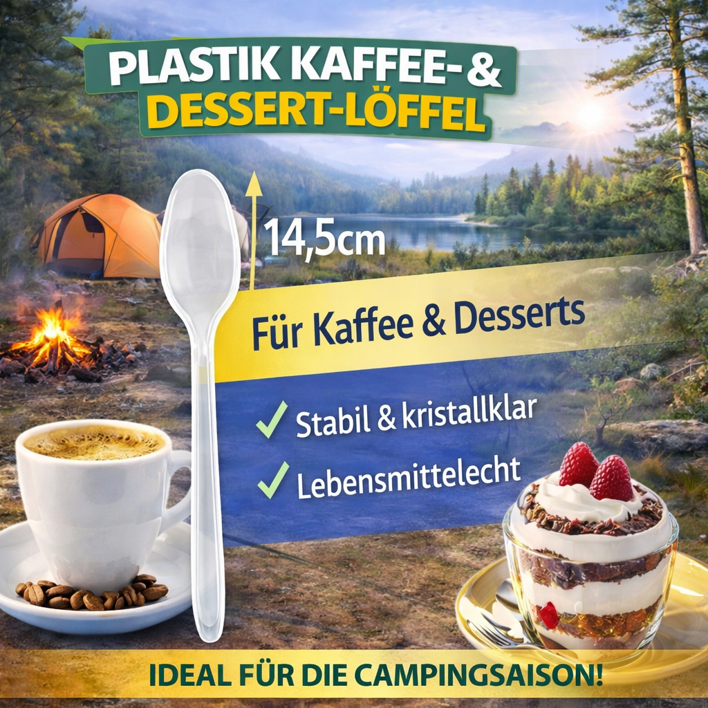 50 Stück Dessert, Eis, Kaffeelöffel Plastik Glasklar Mehrweg 14,5 cm 🚚 Versand mit GLS: 5,90 € deutschlandweit