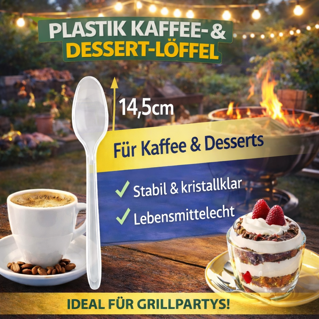 50 Stück Dessert, Eis, Kaffeelöffel Plastik Glasklar Mehrweg 14,5 cm 🚚 Versand mit GLS: 5,90 € deutschlandweit