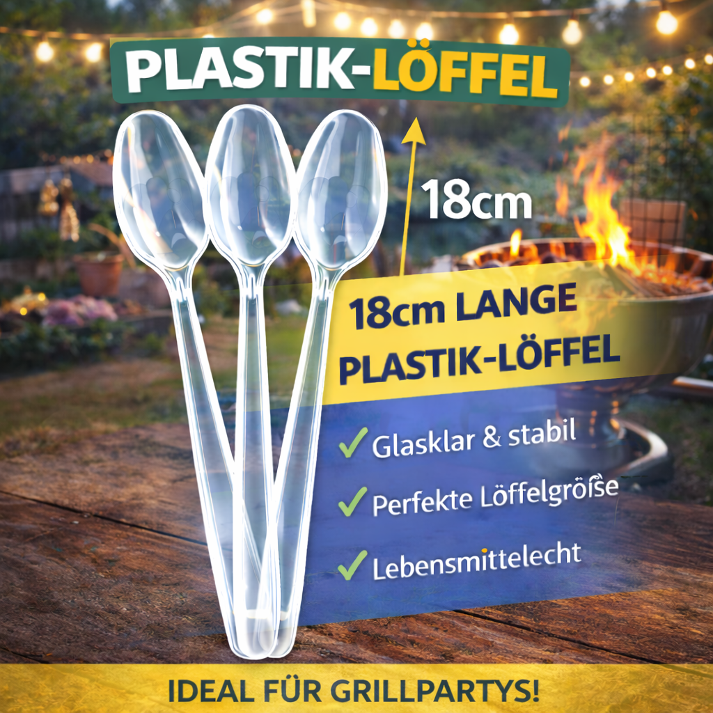 50 Stück Löffel Plastikbesteck, Glasklar, Mehrwegbesteck 🚚 Versand mit GLS: 5,90 € deutschlandweit