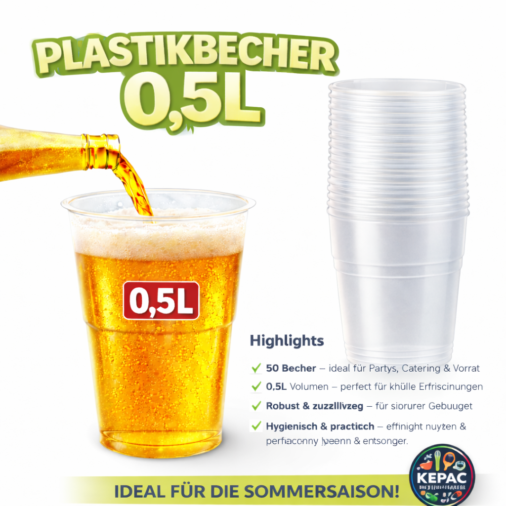 ***50 stk. 0.5L Trinkbecher Bierbecher Plastik mehrwegbecher 🚚 Versand mit GLS: 5,90 € deutschlandweit