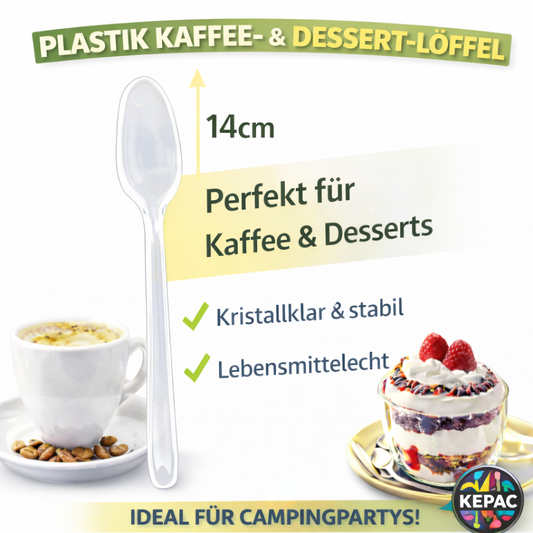 200 Stück Dessert, Eis,Kaffeelöffel, Plastik Glasklar Mehrweg 14 cm 🚚 Versand mit GLS: 5,90 € deutschlandweit