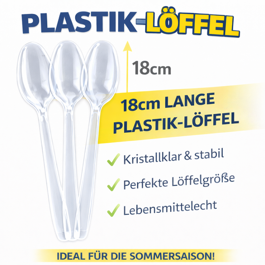 50 Stück Löffel Plastikbesteck, Glasklar, Mehrwegbesteck 🚚 Versand mit GLS: 5,90 € deutschlandweit