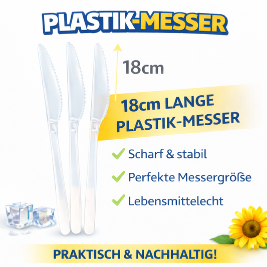 50 Stück Messer Plastikbesteck, Glasklar, Mehrwegbesteck 🚚 Versand mit GLS: 5,90 € deutschlandweit