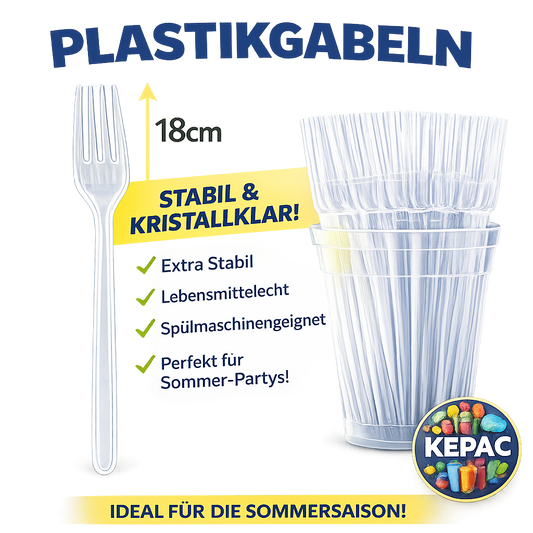 2000 Stück Gabeln Plastikbesteck, Glasklar, Mehrwegbesteck 🚚 Versand mit GLS: 5,90 € deutschlandweit