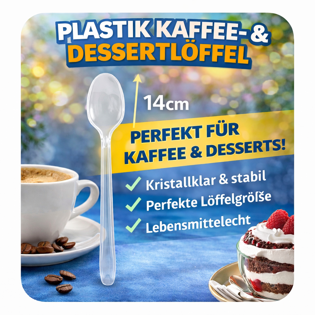 200 Stück Dessert, Eis,Kaffeelöffel, Plastik Glasklar Mehrweg 14 cm 🚚 Versand mit GLS: 5,90 € deutschlandweit